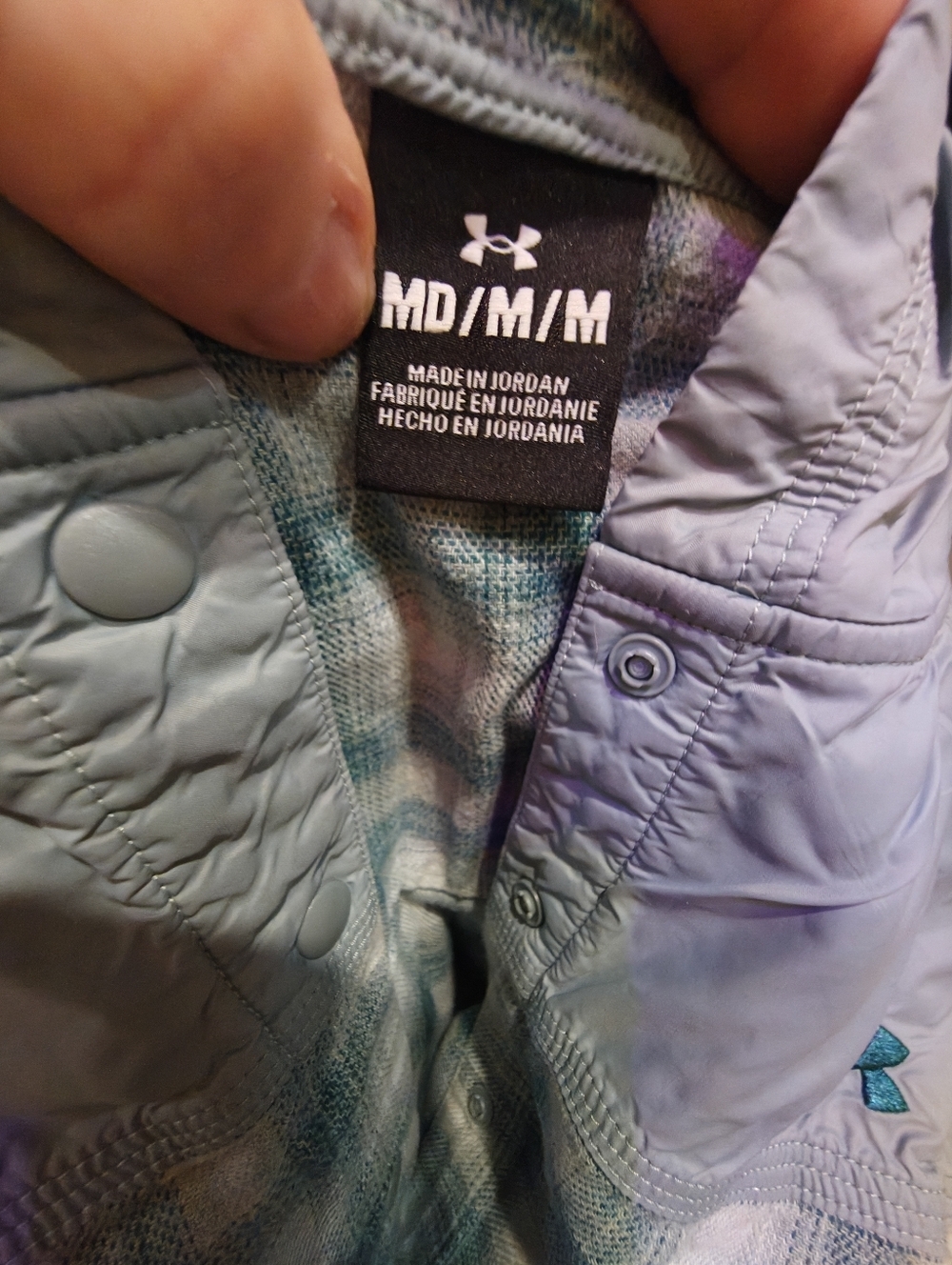 Under Armour Women's Teal and White Plaid Hooded Button-Up Size M - Picture 2 of 9